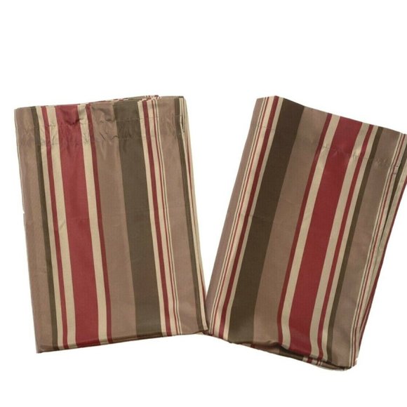 2 Striped Red Brown Curtains Panels Drapes 82" - Picture 1 of 6